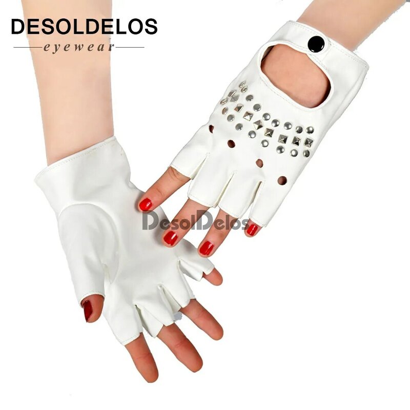 1 ペアブラックpuレザー指なし手袋固体女性の半分指女性ファッションパンク手袋ミトン黒