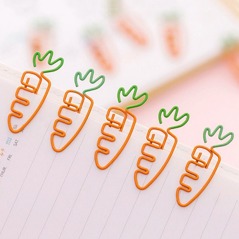 6pcs Creative Kawaii Carrot Shaped Metal Paper Clip Pin Bookmark Stationery School Office Supplies Decoration 10166