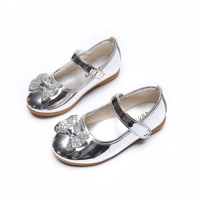 Pring-zapatos planos de cuero con lentejuelas y lazo para niña, calzado informal de baile, impermeable, para otoño