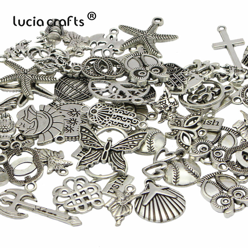 Lucia colar de metal com pingente, joia de liga de bronze antigo para artesanato, tamanhos mistos, 25 g/lote g1006