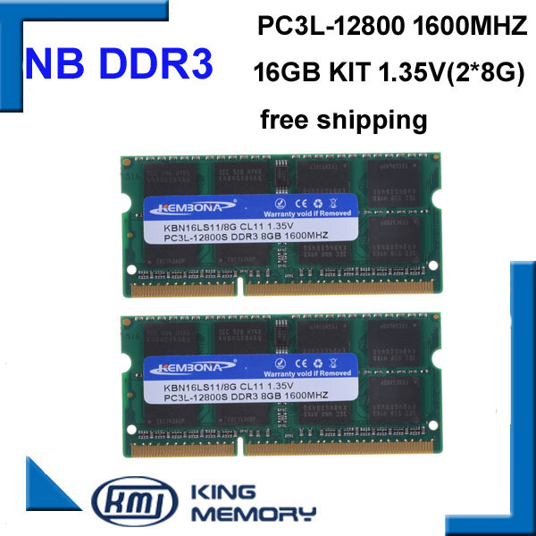 KEMBONA nuovo arriva laptop rams sodimm DDR3L DDR3 16GB(kit di 2 pezzi ddr3 8gb) PC3L-12800 1.35V memoria ram a bassa potenza 204pin