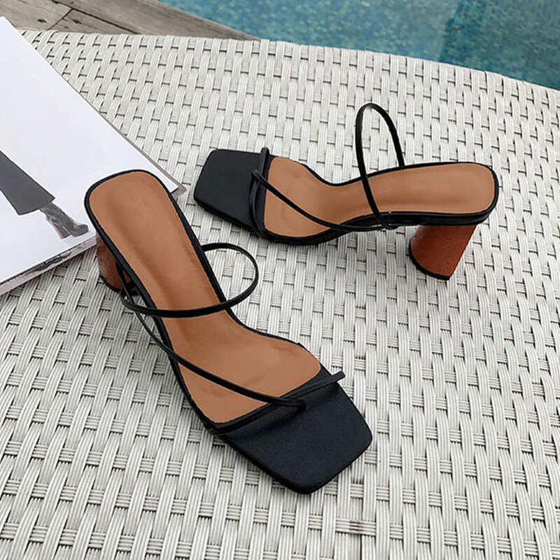 Sandali estivi donna 2019 sandali tacco alto pantofole Slip On sandali punta aperta pantofole casual all'aperto scivoli a fascia stretta
