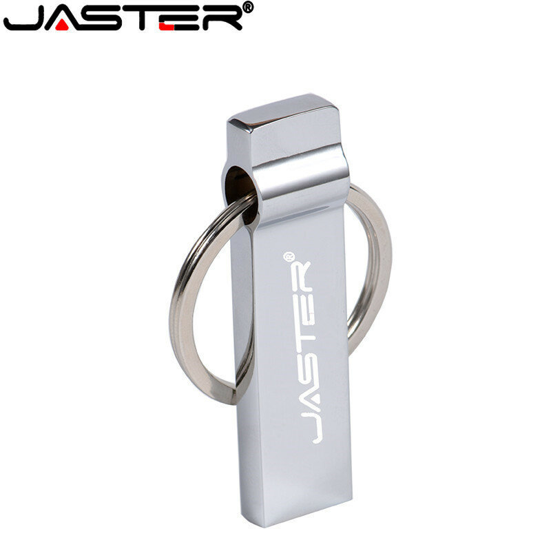 JASTER USB Flash Drive 64GB 32GB Metal Pen Drive Stainless Steel USB Memory Stick 8GB 16GB 4GB USB 2.0 Pendrive With Key Ring