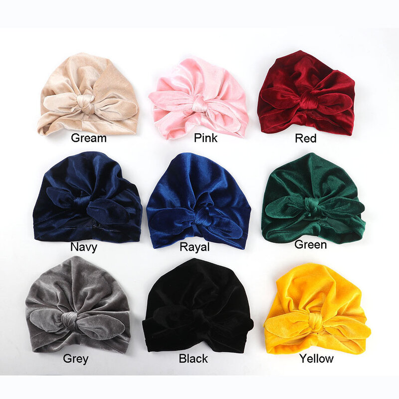 Turban en velours à nœud pour enfants, 9 couleurs, chapeau pour nouveau-né, élégant, cadeau d'anniversaire, accessoires Photo