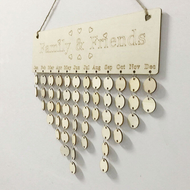 DIY drewniany kalendarz przyjaciele i rodzina okrągły drukowany kalendarz ścienny znak specjalne daty przypomnienie deska wisząca dekoracja do domu prezent