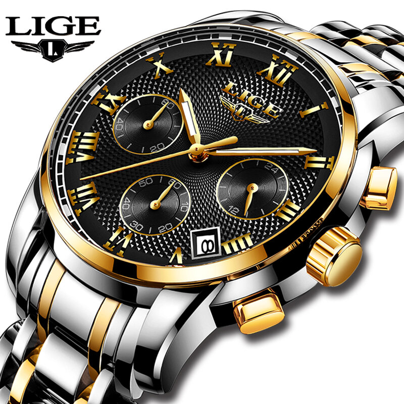 LIGE-reloj analógico de acero inoxidable para hombre, nuevo accesorio de pulsera de cuarzo resistente al agua con cronógrafo, complemento masculino de marca de lujo con diseño moderno, perfecto para negocios, 2022