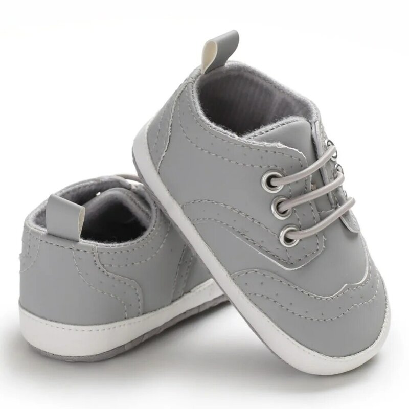 حذاء ربيعي كلاسيكي من جلد البولي يوريثان للأطفال حديثي الولادة ، حذاء مشي برباط علوي للأطفال من 0 إلى 18 شهرًا