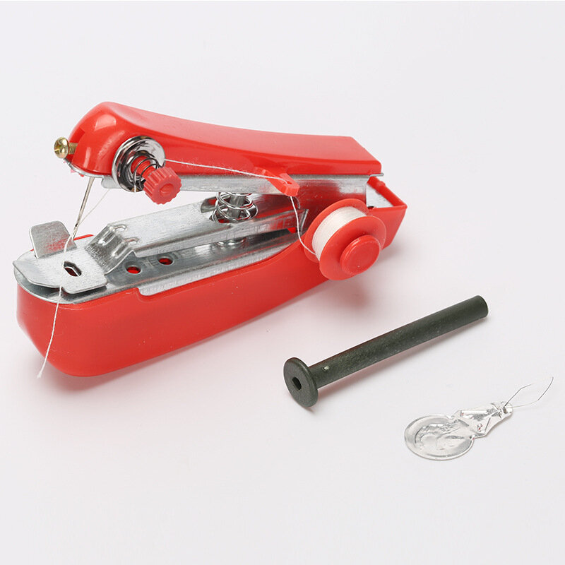Mini máquinas de coser Rojas, accesorios de costura portátiles útiles para ropa de mano, inalámbrica, herramientas de trabajo manual, 1 ud.