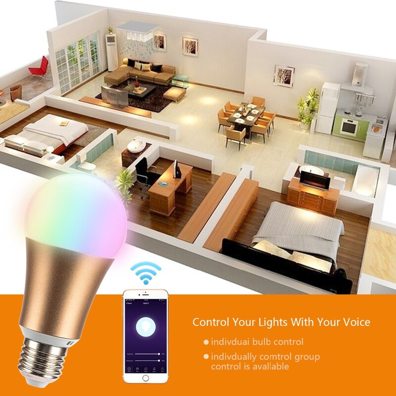 Bombilla LED inteligente con WIFI, lámpara de bola de Metal RGB de 7W, E27, Color regulable, 16 millones de colores, Control por aplicación remota, novedad de 2019