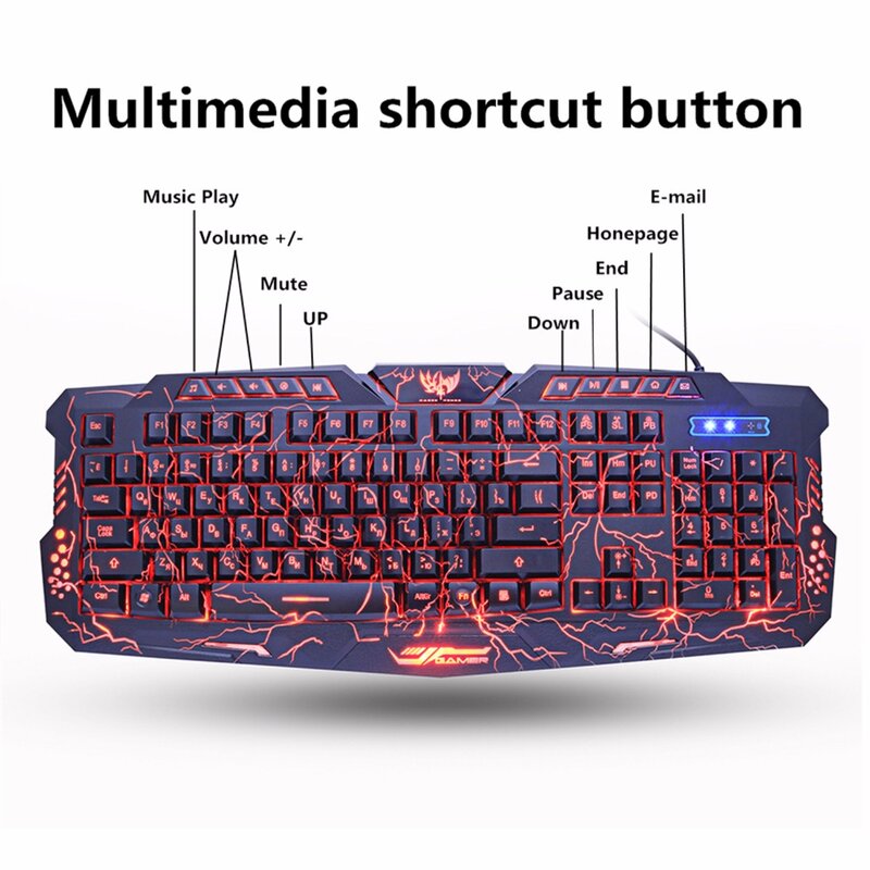 M200 Ungu/Biru/Merah LED Bernapas Lampu Latar Pro Gaming Keyboard Mouse Combo USB Kabel Kunci Penuh Profesional Mouse keyboard