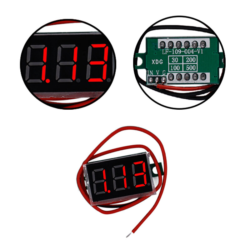 Mini voltímetro Digital de dos cables, 0,36 pulgadas, CC 4,5 V-30,0 V, 3 bits, pantalla LCD roja, voltímetro, 25% de descuento