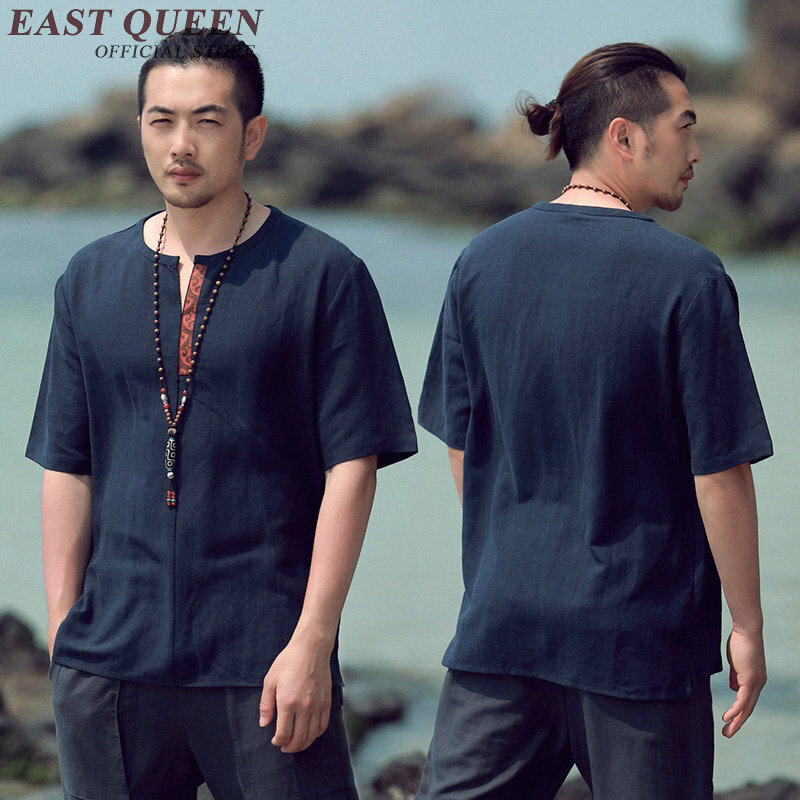 Традиционная китайская одежда для мужчин, мужская рубашка с китайским воротником-мандарином, блузка, Одежда Кунг-фу, топы, льняная рубашка ...