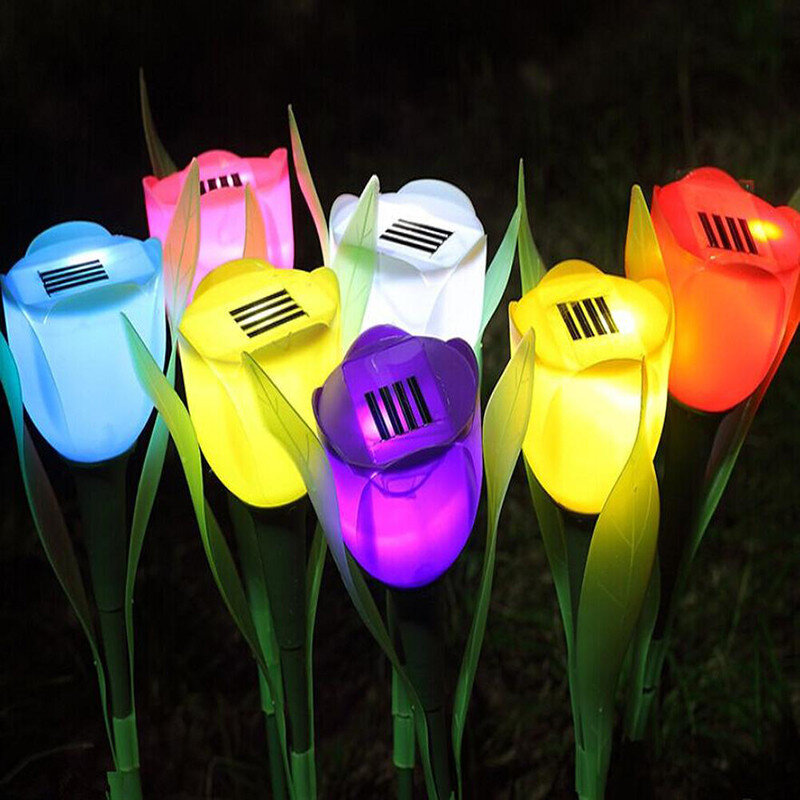 Novo 2019 forma de tulipa paisagem flor lâmpada caminho do jardim caminho energia solar led luz quarto jardim criativo luzes da noite ao ar livre