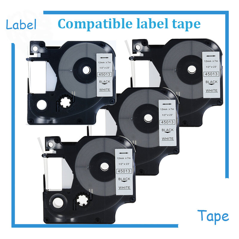 4pk DYMO D1 45013 S0720530 Beschriftungsband 12mm Schwarz auf Weiß Kompatibel für Dymo LabelManager 160, 210D, 260 P, 450D