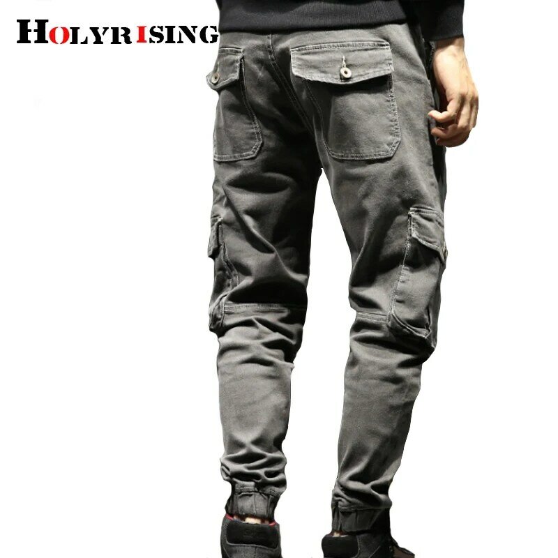 Holyrising-pantalones vaqueros con bolsillo para hombre, pantalón informal, color gris, con bolsillos grandes, talla 28-42, para verano y otoño, talla 18856 a 5