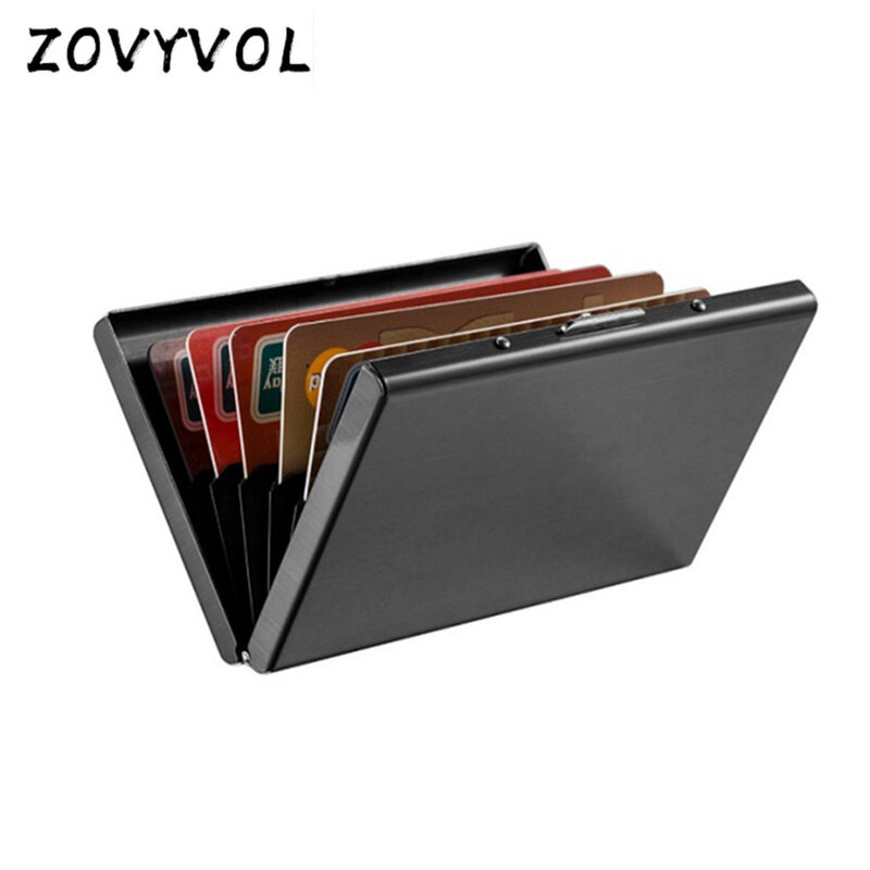 Кожаный кошелек ZOVYVOL, черный стальной чехол для визитных и кредитных карт, мужской металлический высококачественный держатель для кредитны...