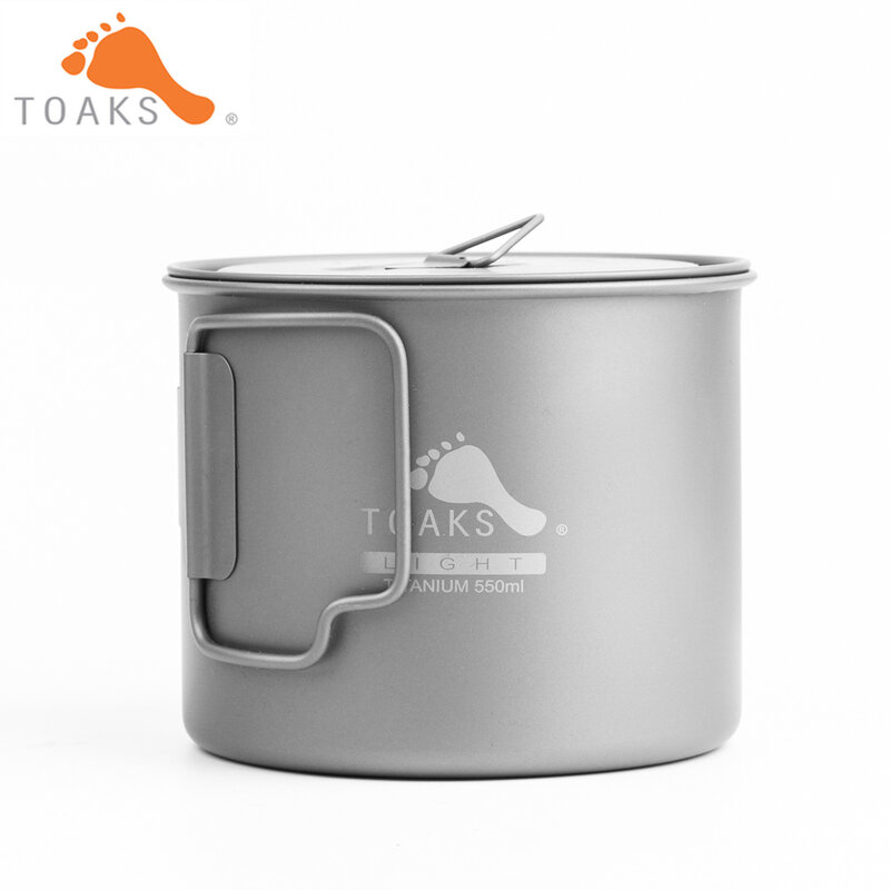 TOAKS Pure Titanium POT-550-L Ultralight Cup 0.3mm  Version Outdoor Camping Mug with Lid and Foldable Handle Cookware 550ml 72g