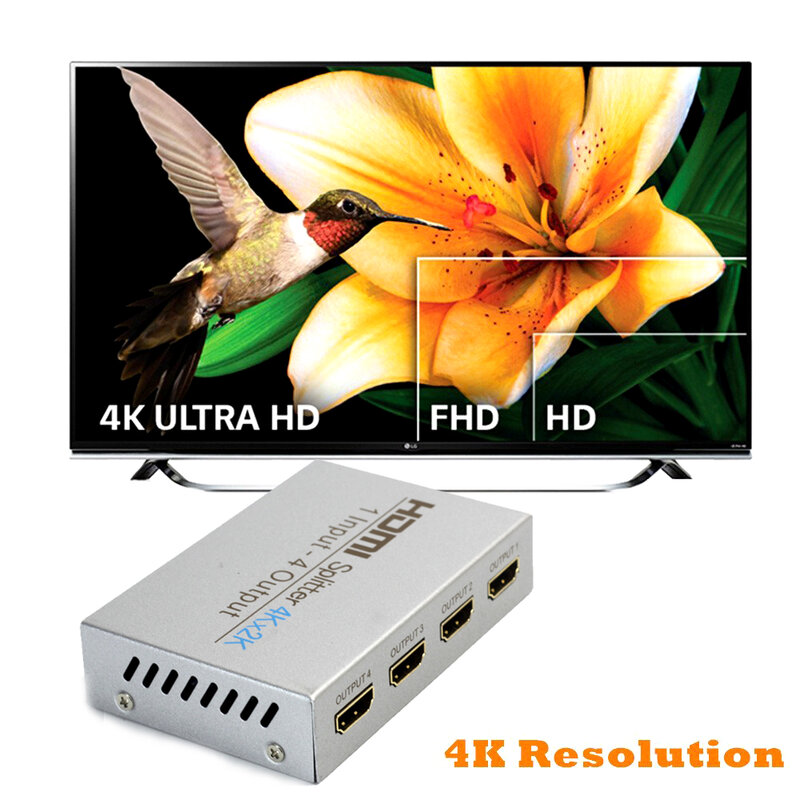 AIXXCO-conmutador de vídeo compatible con HDMI, 4k, Full HD, 1080p, 1x2, 1x4, Split, 1 en 2, para HDTV DVD