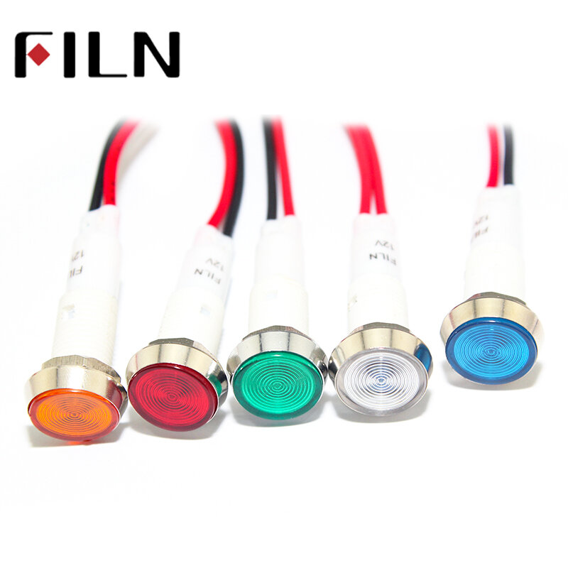 red yellow blue green white 12v 24v 220v 110v 10mm led plastic indicator light signal lamp with 20cm cbale
