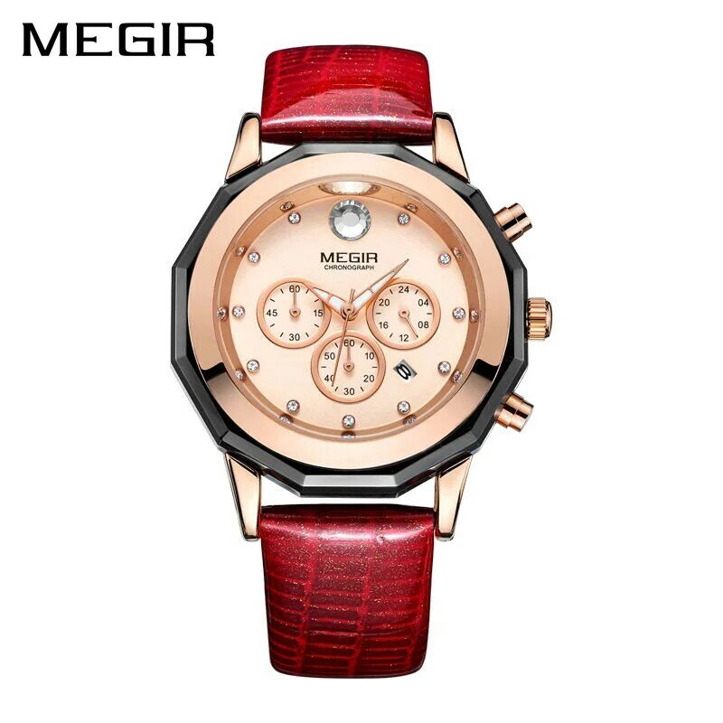 MEGIR – montre de luxe pour femmes, marque de luxe, chronographe, mode cuir, montre-bracelet à Quartz pour filles, amoureux de la robe, horloge 2042