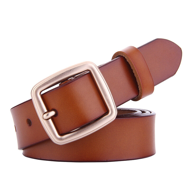 Correa de cuero genuino para mujer, cinturón informal que combina con todo, de Color puro, para vaqueros de alta calidad