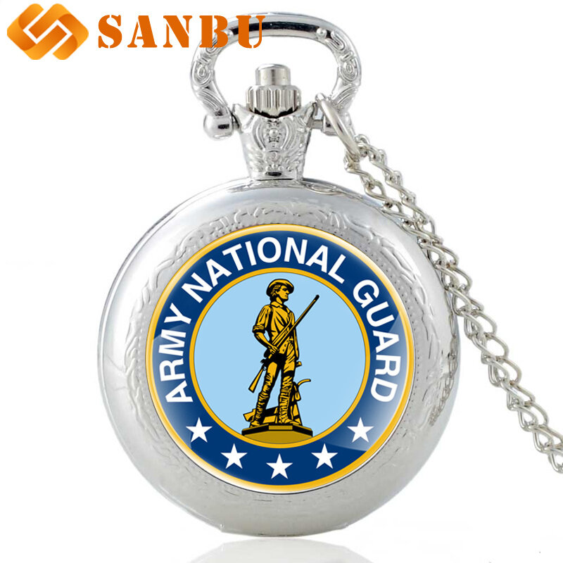 Reloj de bolsillo de la Guardia Nacional del Ejército de los Estados Unidos, reloj de cuarzo militar, collar Retro para hombre, regalos
