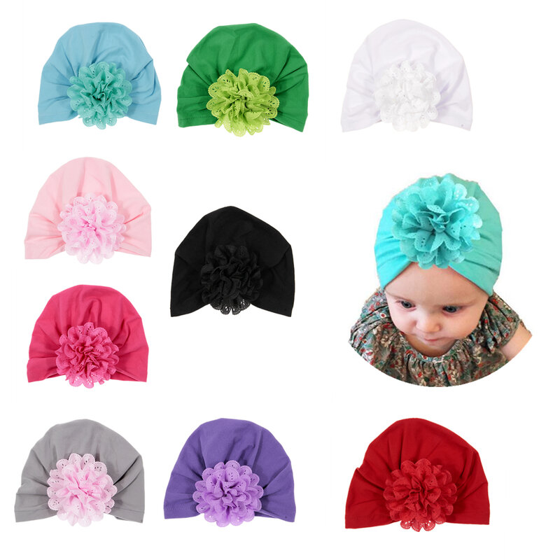 Nowy noworodka Turban mieszanka bawełny czapki dla dzieci kwiaty Beanie Top Knot Handmade kapelusz czapki nakrycia głowy prezent na przyjęcie bociankowe