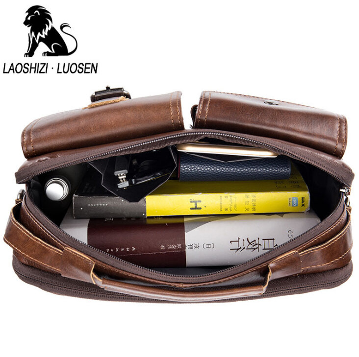 LAOSHIZI LUOSEN – sac à main en cuir véritable pour hommes, sac à bandoulière Vintage, fourre-tout Business