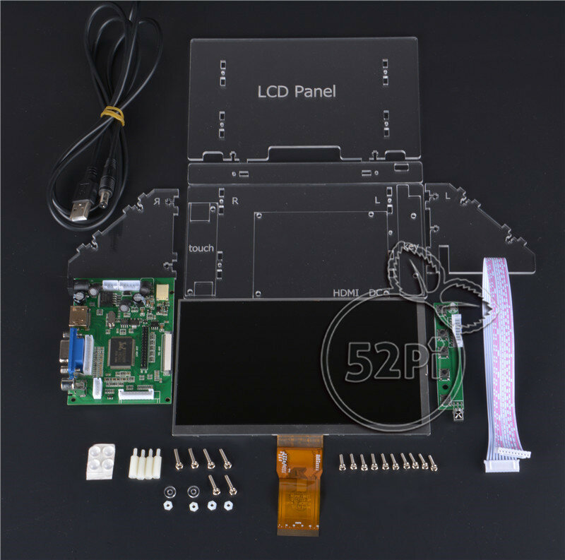 52Pi Raspberry Pi 4 B All Platform / PC 7 inch 1024*600 LCD Display Monitor Screen with Driver Board & Clear Acrylic Bracket
