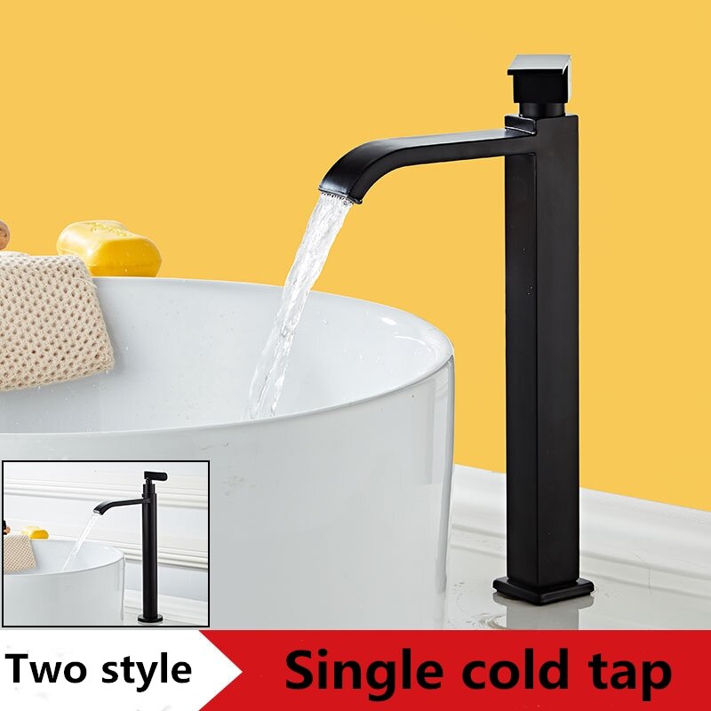 Basin Faucet Single Cold Bathroom Faucet Brass Sink Mixer Tap Bath Heightening Water Tap Wasserhahn Black