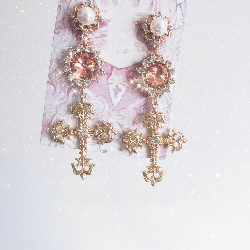 Boucles d'oreilles en forme de croix pour femmes, bijoux Vintage, Style Barque, brillant, strass cristal, imitation perle, mode coréenne