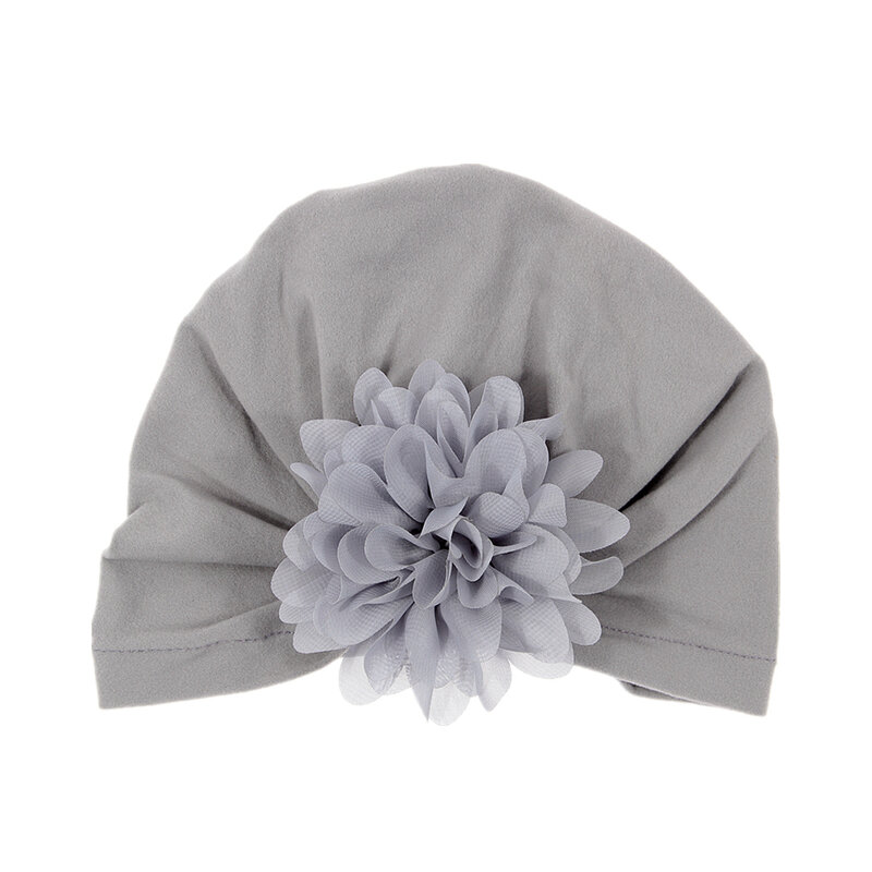 New Newborn Turban Hat Chiffon Flower Cotton Blend Kids Caps Beanie Top Knot Handmade Hat Birthday Christmas Gift