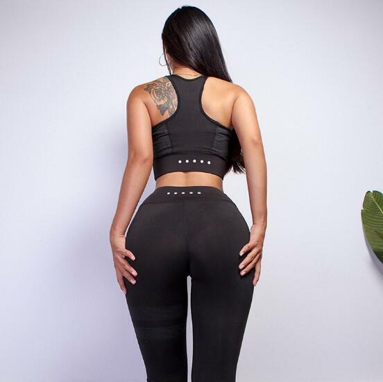 2Pcs Sports Suits Yoga Set Women Fitness Sportswear High Waist Leggings Strappy Sports Running GYM Workout Pants+Bra