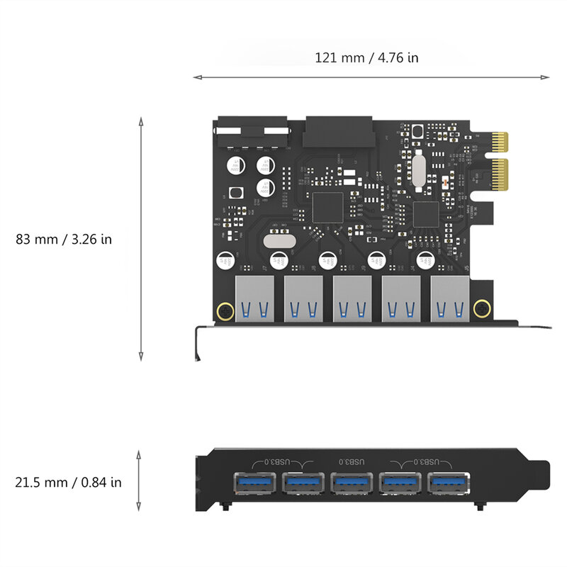 ORICO Desktop 5 puertos USB3.0 PCI Express tarjeta para portátil compatible con Windows 10/8/7/Vista/XP incluyendo cable de alimentación de 4 pines