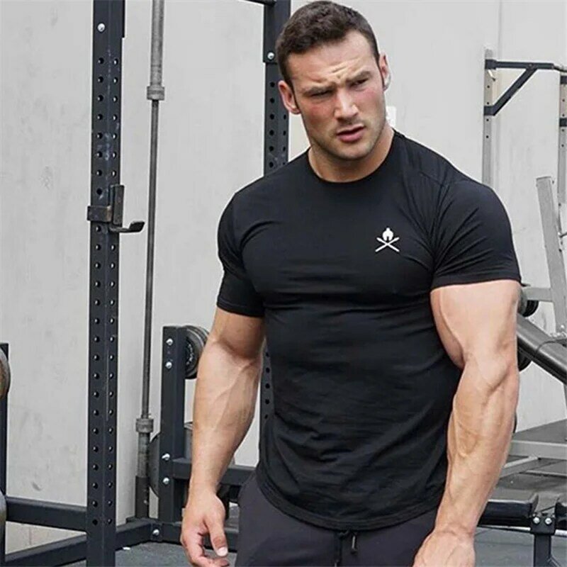2021 Newest Men Fashion cotton T-shirt summer Short Sleeve male Jogger black Solid Casual gyms Fitness slim Tees tops clothing
