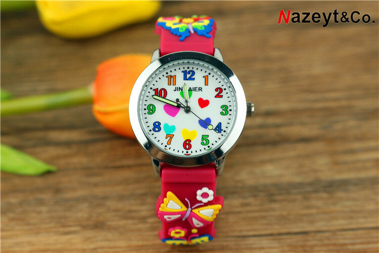 Reloj de cuarzo con dibujos animados para niños, pulsera de silicona con puntero noctilucente de dibujos animados, diseño privado, color amor, 3 d, 2019