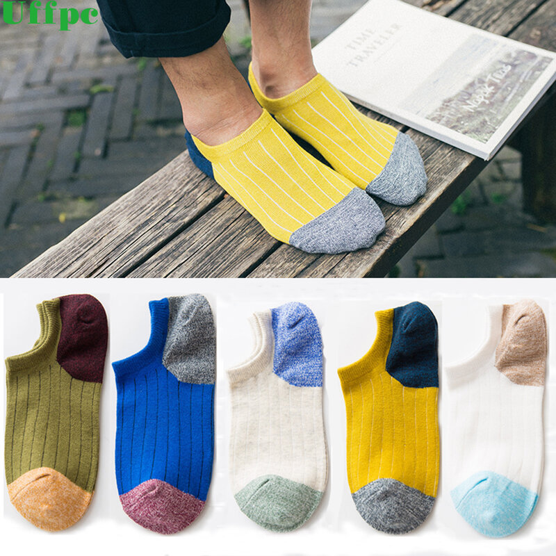 5 pairs/lot Casual Cotton Men Socks Boy Ankle Stripe Cool invisible Sock Spring and Summer Men non-slip Meias Masculino