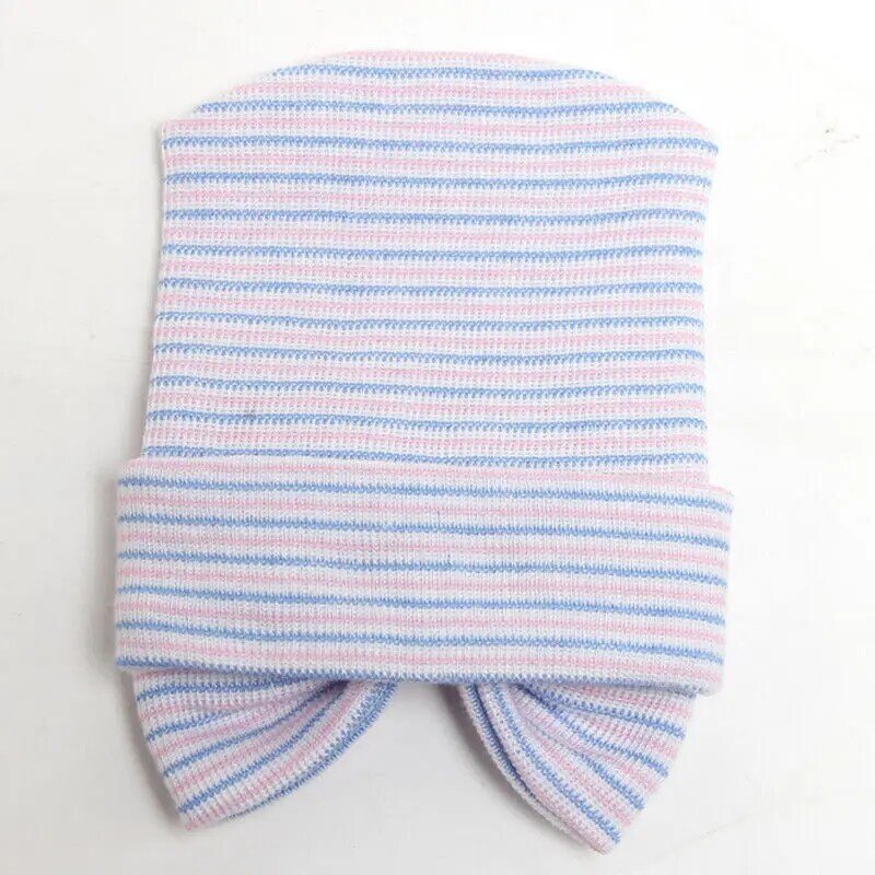 Emmababy — Bonnet pour nouveau-né, petit chapeau tout doux pour la tête de bébé, motif rayé ou uni, pour petites filles