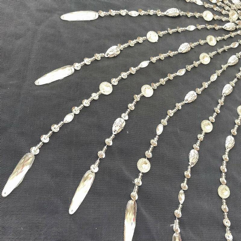 SEXY 25x47cm szyć na srebrny cekin dżetów kryształ zroszony aplikacje projektant łatki szycia dla DIY impreza przebierana sukienka na studniówkę