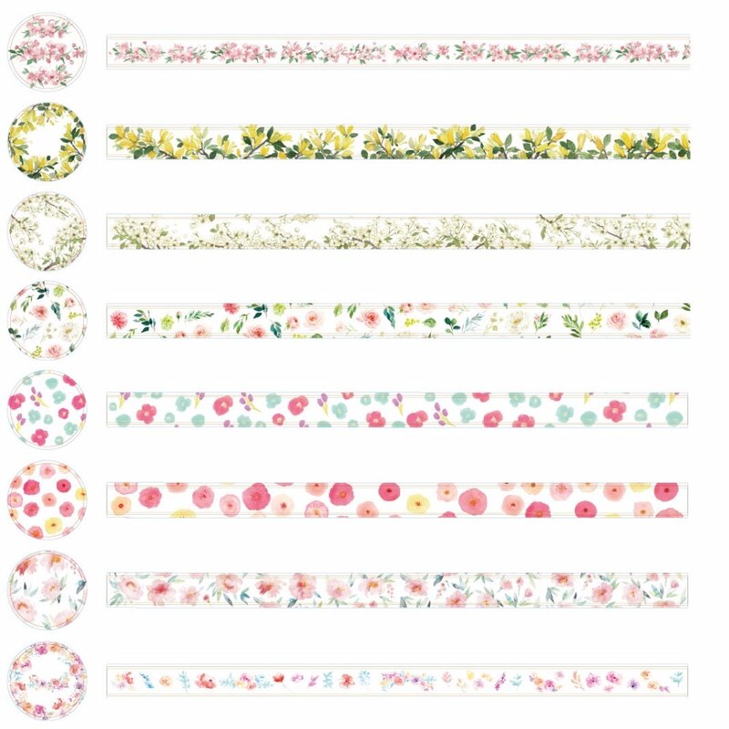 Fita de washi de flores vintage, 8 peças, conjunto de 15mm de flores rosas, fita decorativa de papelaria fj016 para diário, álbum de recortes