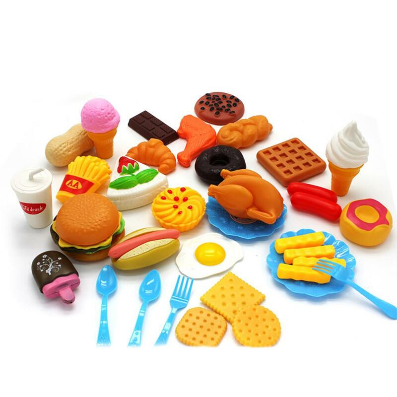 Rccity conjunto de plástico para jogo de alimentos rápidos, mini batatas fritas hamburgo, cachorro quente, sorvete, cola, brinquedo para crianças, presente para crianças