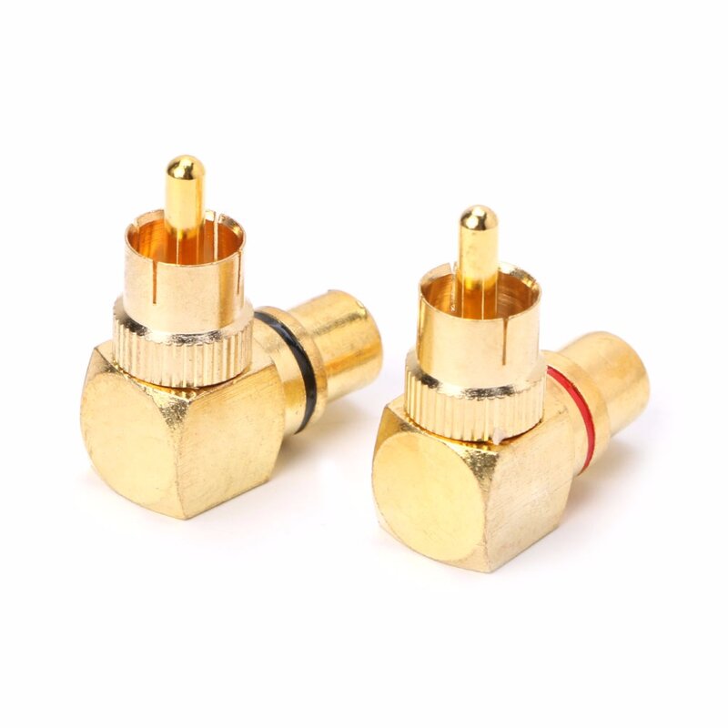 Conectores adaptadores de 90 grados, Conector de latón RCA macho a hembra chapado en oro, 2 uds.