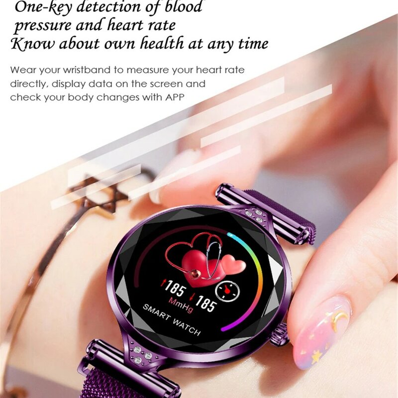 Reloj inteligente H1 para mujer, reloj a la moda con frecuencia cardíaca monitor, seguidor Fitness reloj inteligente para mujer, pulsera inteligente resistente al agua con Bluetooth.