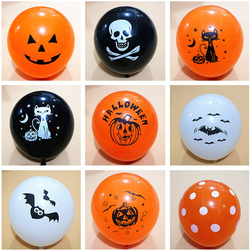 Воздушные шары для Хэллоуина, со скелетом, тыквой, черные, оранжевые, 12 шт.