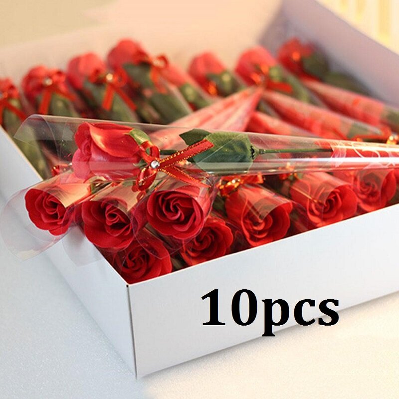 10pcs Soap Rose Artificial Flower Valentines Day Gift Anniversary Flower Set Rose Petals Weddings Party Decor Forever Rose