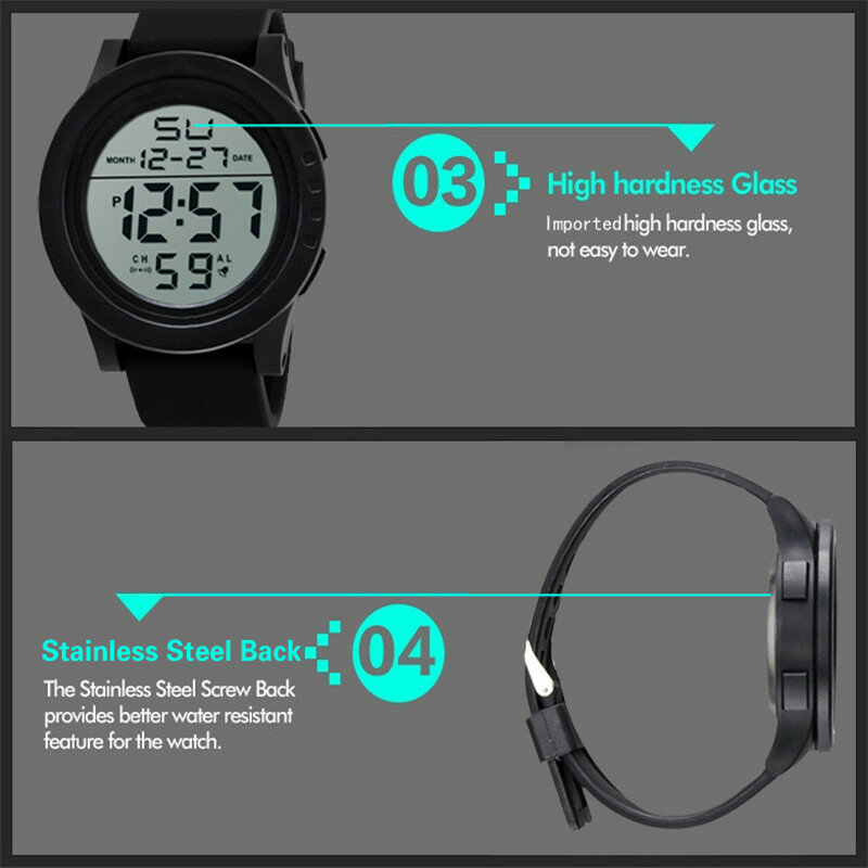 Reloj Digital de cuarzo para hombre, pulsera de goma con pantalla LED, resistente al agua, estilo militar, deportivo, A7, 2019
