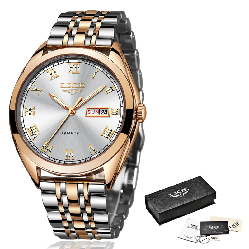 2019 LIGE Neue Wose Gold Weiß Damen Uhr Casual Mode Quarzuhr Damen Top Marke Luxus Weibliche Uhren Relogio Feminin + Box