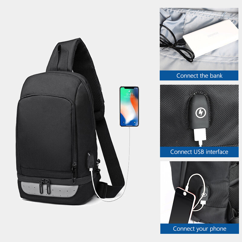Ozuko-男性用多機能クロスオーバーバッグ,USB充電付きチェストパック,撥水,カジュアルスタイル