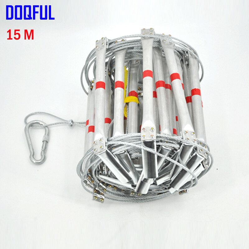 15M Fire Escape Ladder 50FT Folding Steel Wire Rope Ladders Aluminum Alloy Emergency Survival Rescue Safety Antiskid Tools