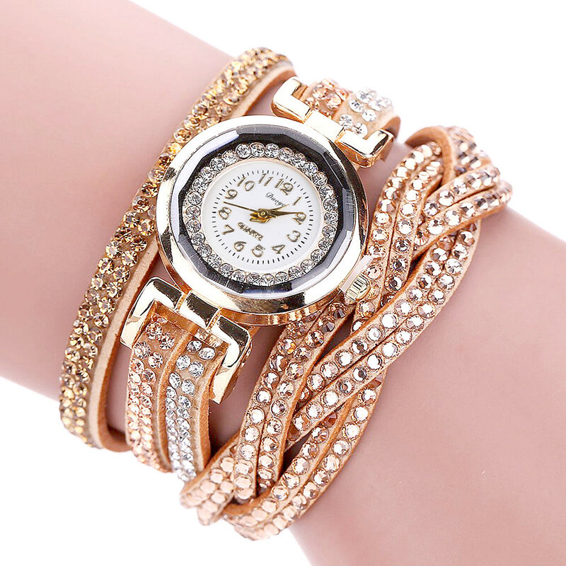 Duoya relógio de pulso de quartzo feminino, pulseira dourada luxuosa de marca 2019 para mulheres vestido presente q529